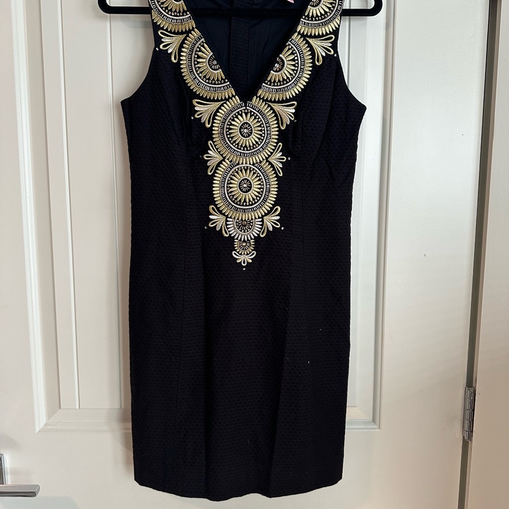Lilly Pulitzer Elegant Black Dress with Gold Embellishments